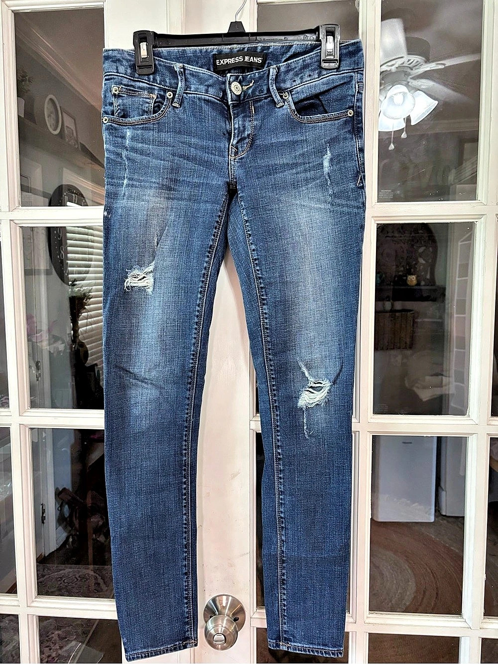 Express Legging Jean Distressed Low Rise Skinny Jeans Size 2 Blue